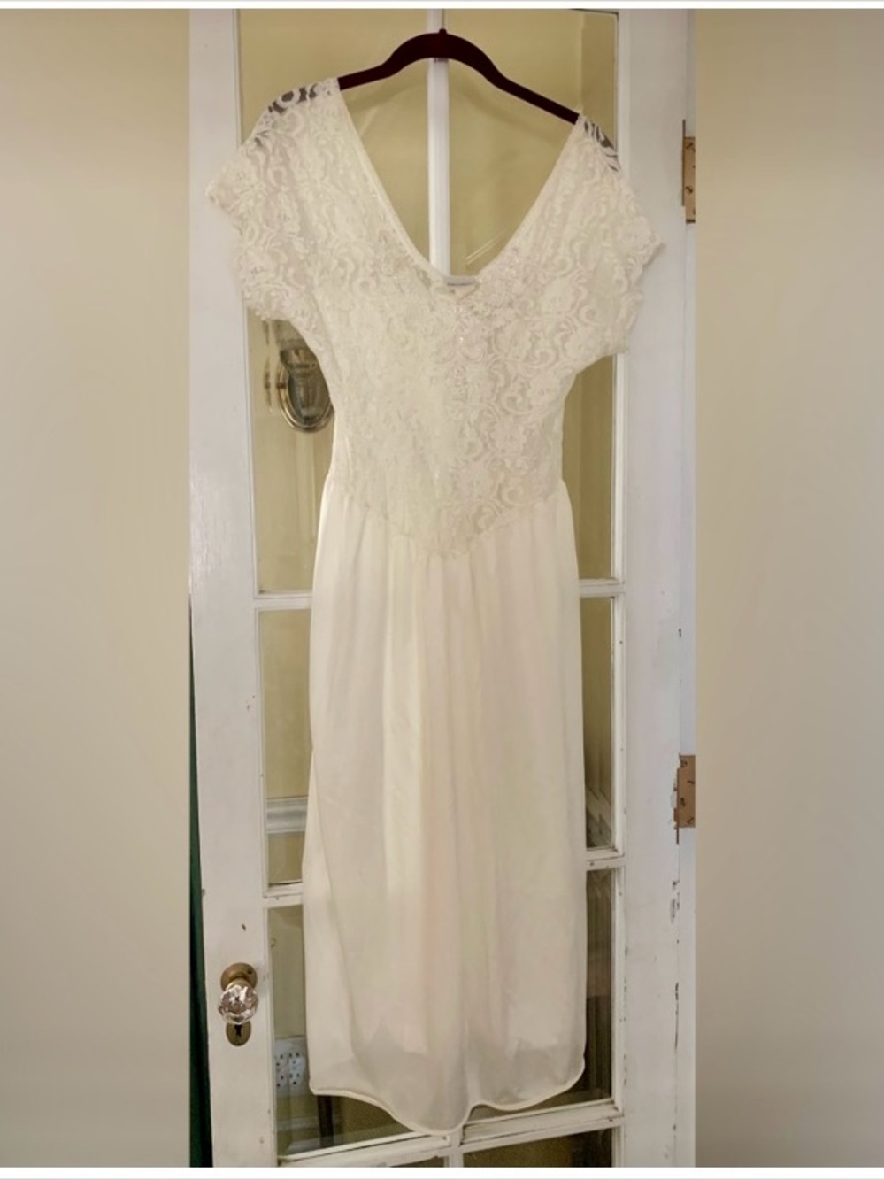 Vintage Delicates Ivory Cream Lace Sheer Bodice Bedazzled Small 90s Slip Dress